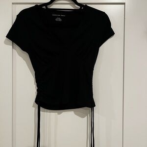 American Eagle Outfitters Black Ruched Short Sleeve Top Size M
